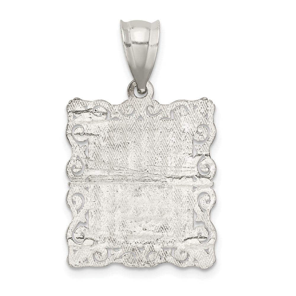 Sterling Silver Square Diamond-cut Letter N Initial Pendant