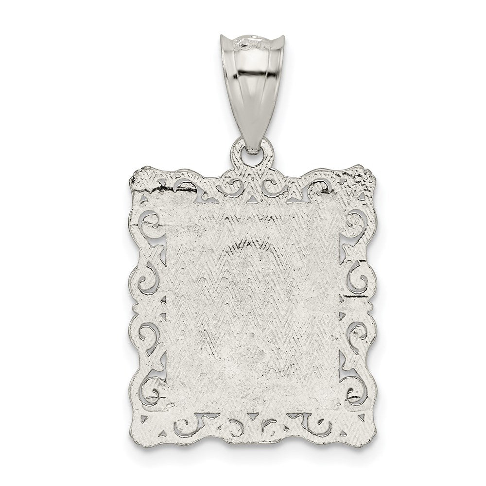 Sterling Silver Square Diamond-cut Letter O Initial Pendant