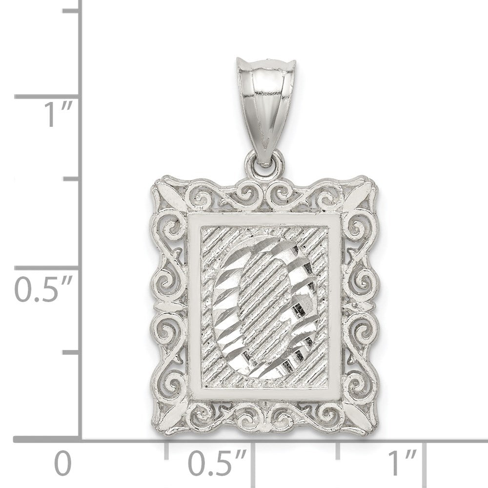 Sterling Silver Square Diamond-cut Letter O Initial Pendant