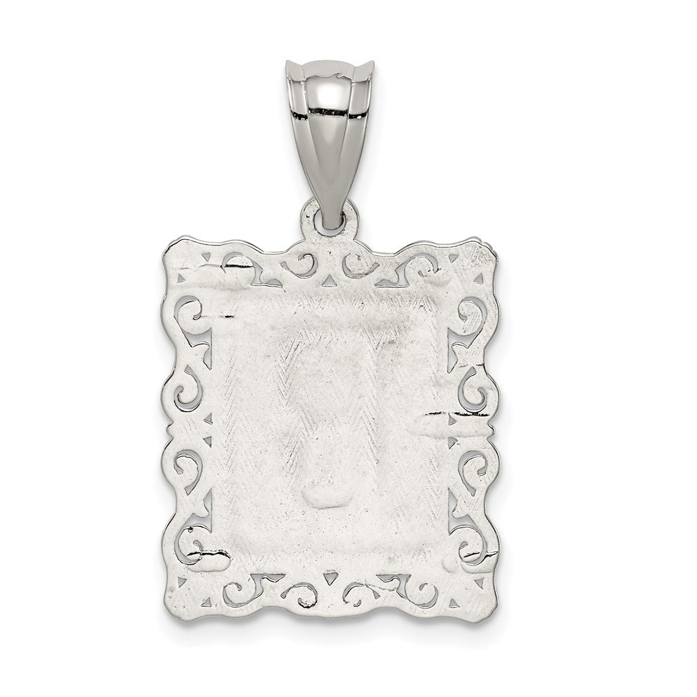 Sterling Silver Square Diamond-cut Letter R Initial Pendant