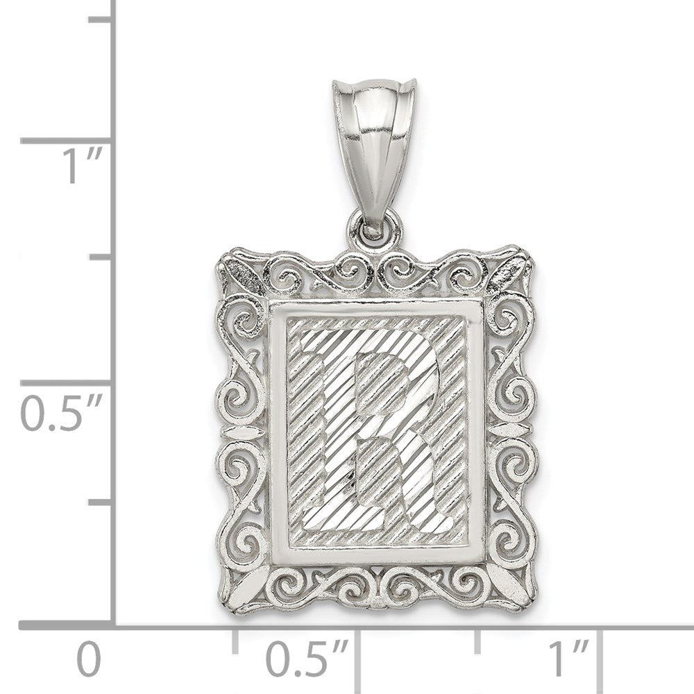 Sterling Silver Square Diamond-cut Letter R Initial Pendant