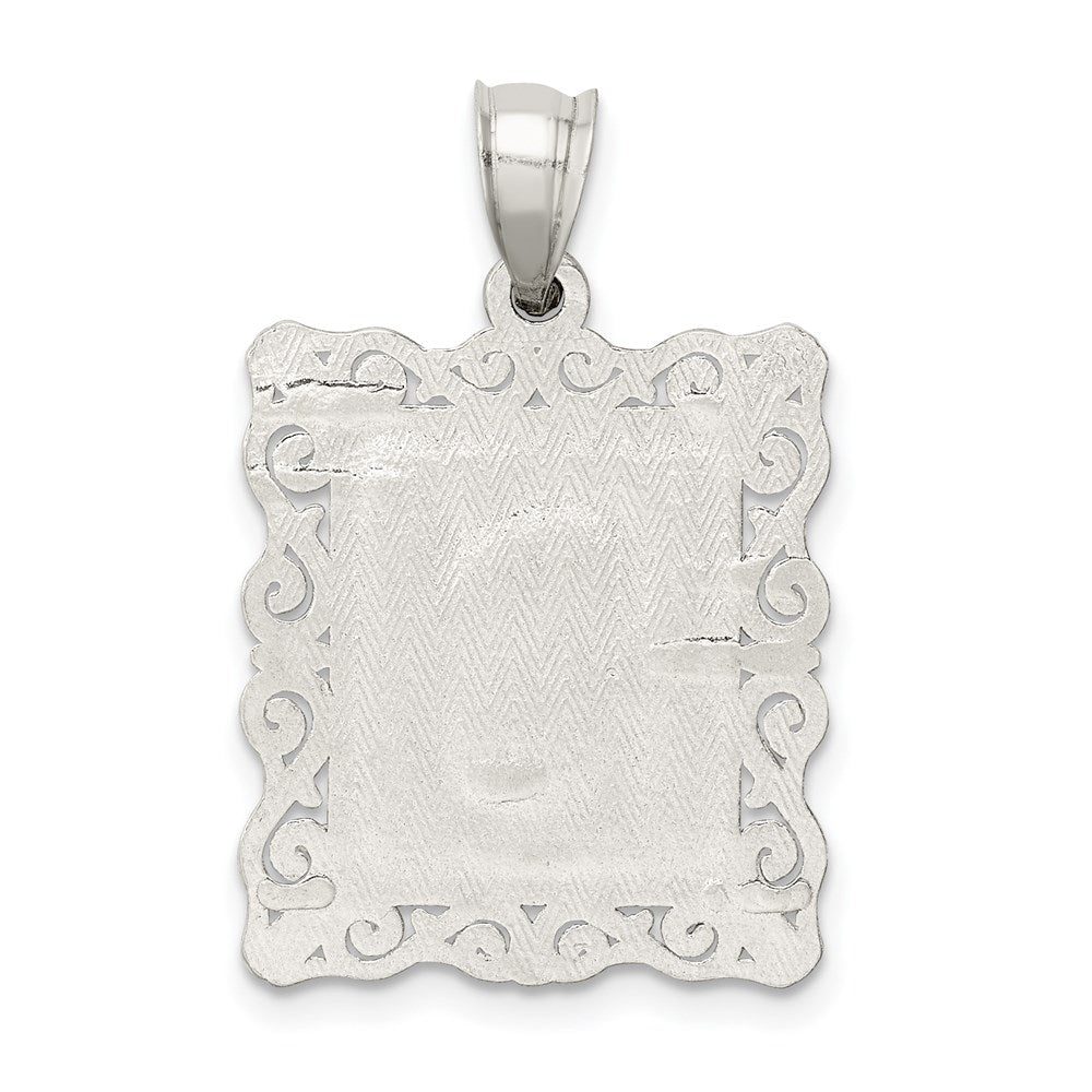 Sterling Silver Square Diamond-cut Letter S Initial Pendant