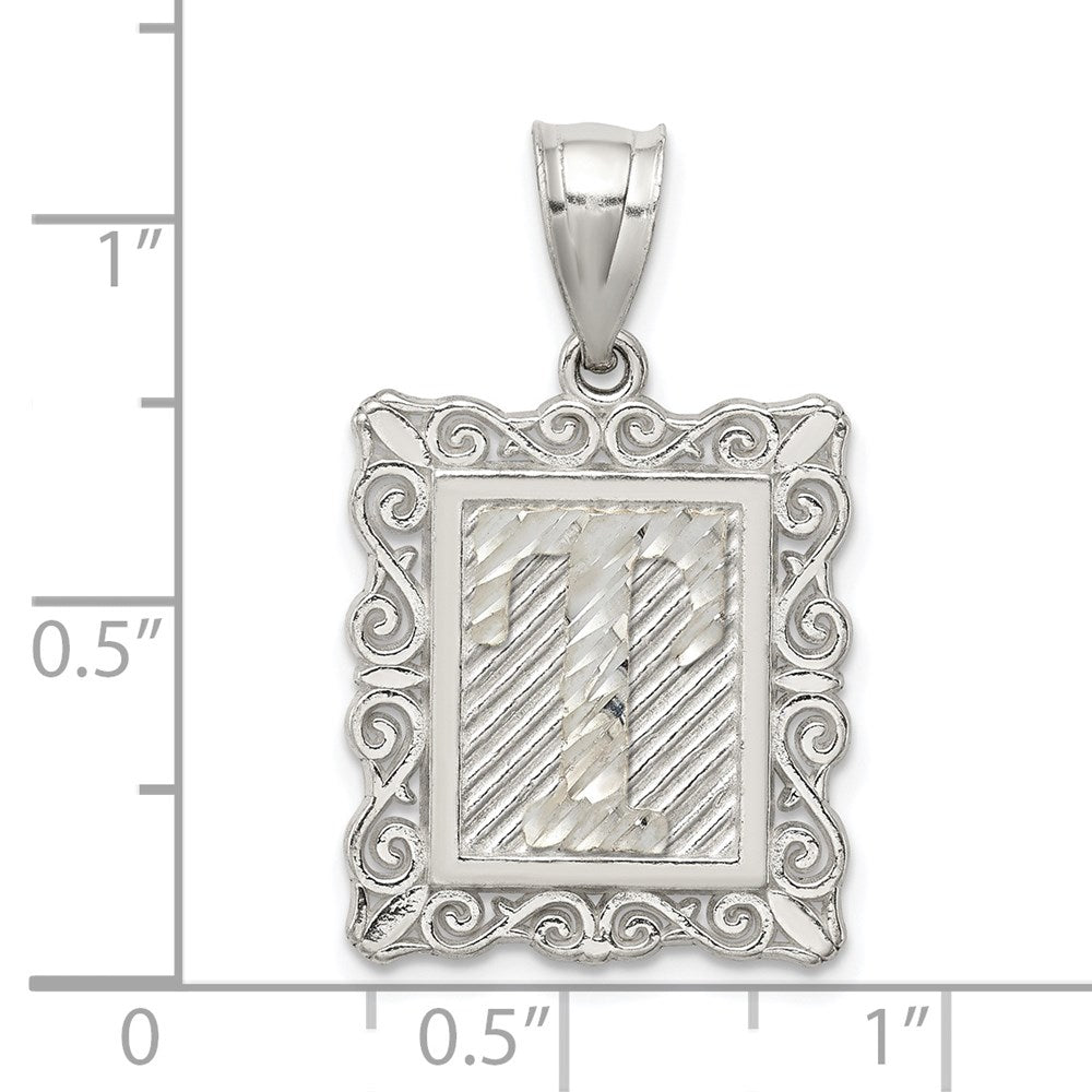 Sterling Silver Square Diamond-cut Letter T Initial Pendant