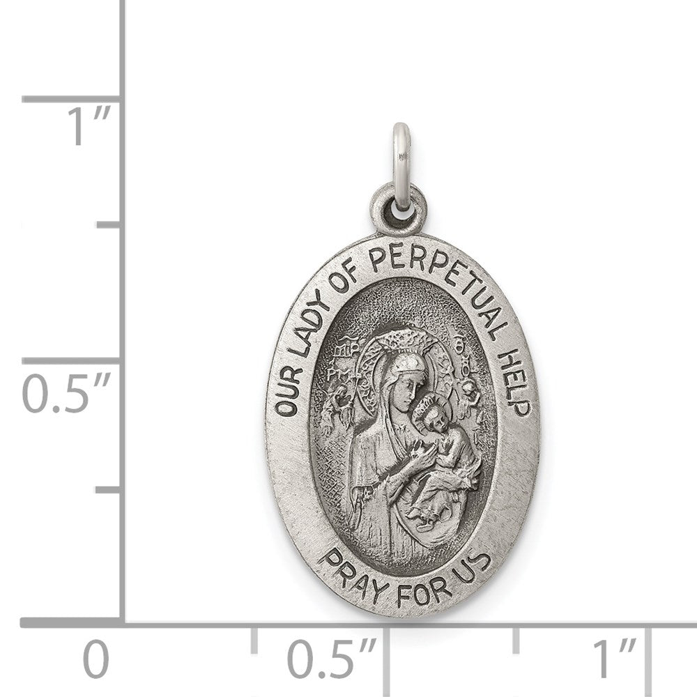 Sterling Silver Antiqued Our Lady of Perpetual Help Oval Medal