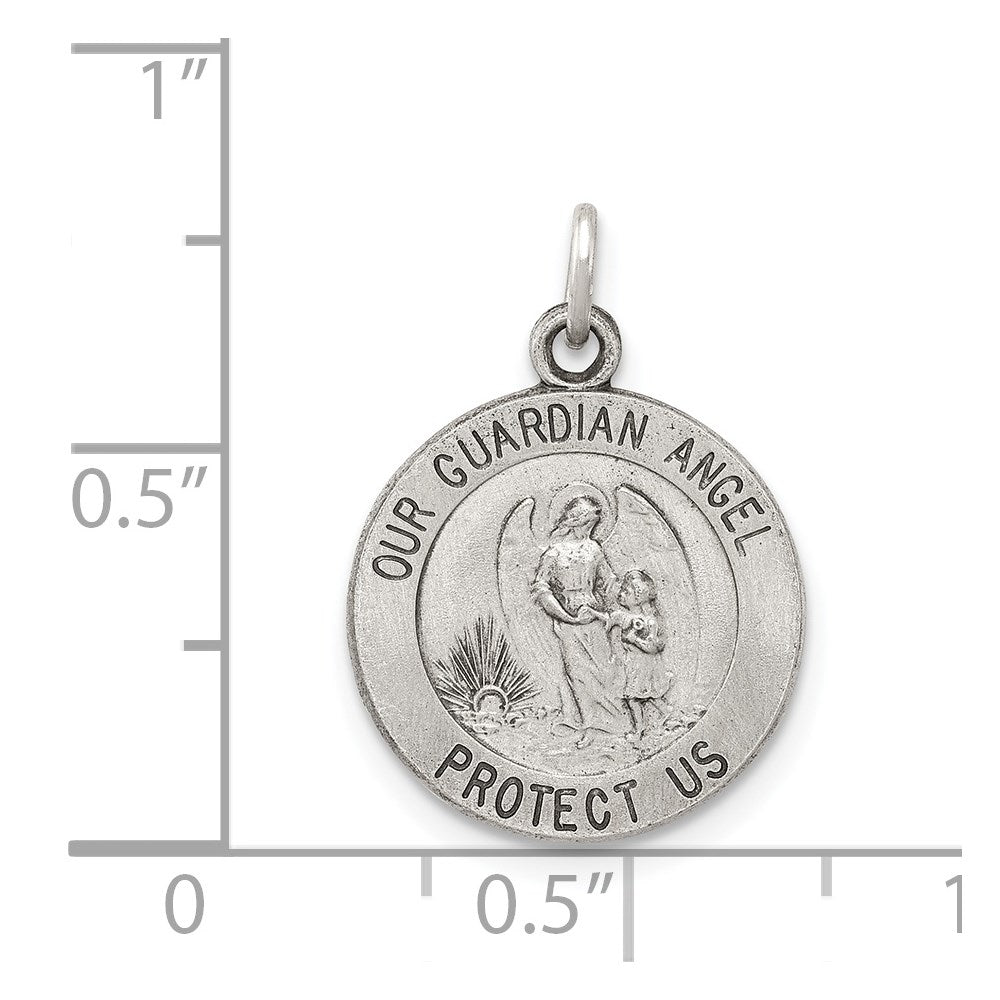 Sterling Silver Antiqued Guardian Angel Medal