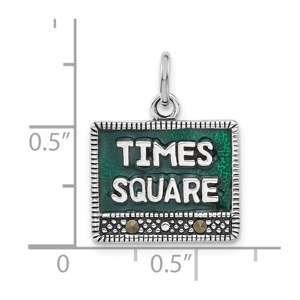 Sterling Silver Polished & Antiqued Marcasite Enameled Times Square Charm