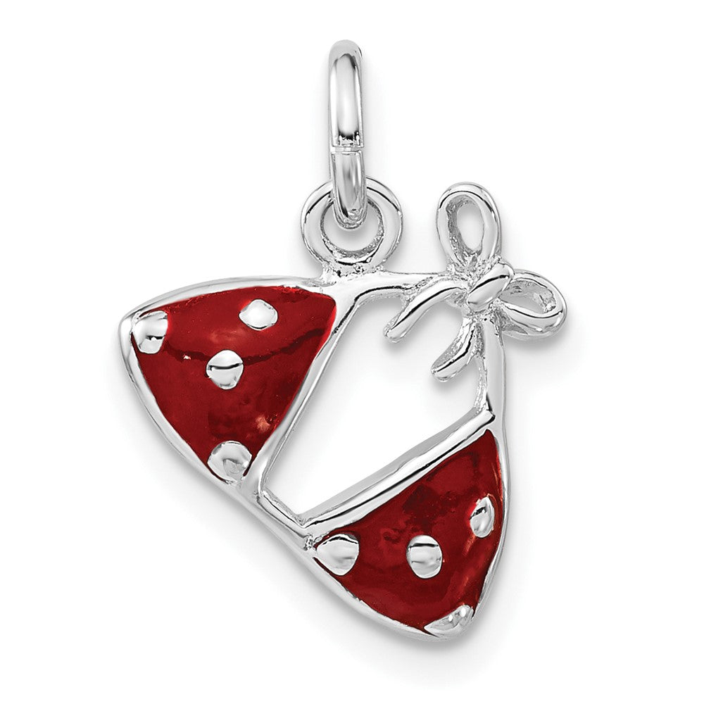 Sterling Silver Rhodium-plated Enameled Red Bikini Top Charm