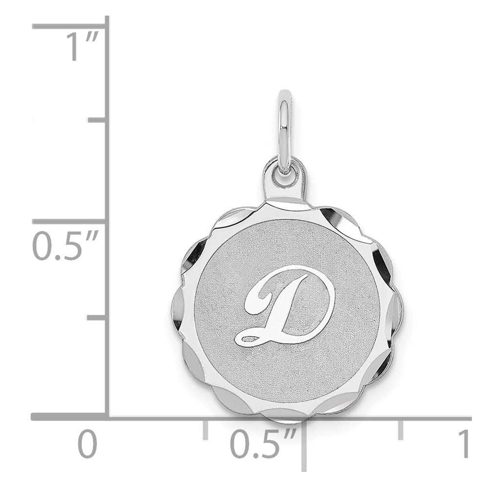 Sterling Silver Rhodium-plated Brocaded Letter D Initial Charm