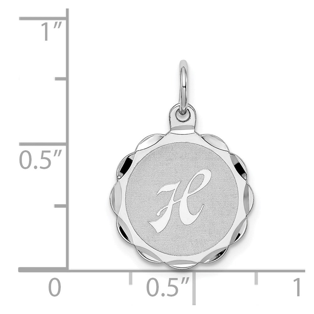 Sterling Silver/Rhodium-plated Brocaded Letter H Initial Pendant