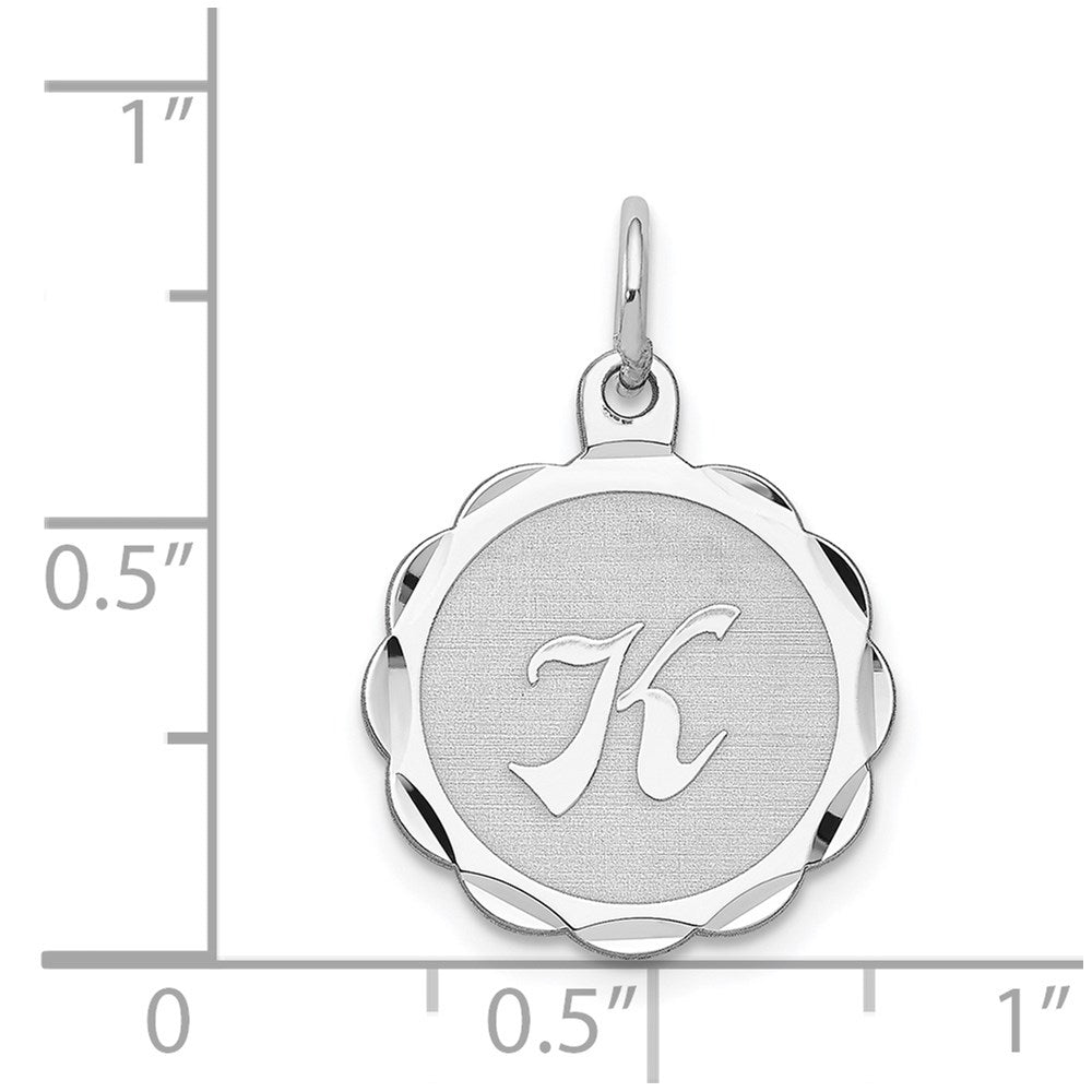 Sterling Silver/Rhodium-plated Brocaded Letter K Initial Pendant