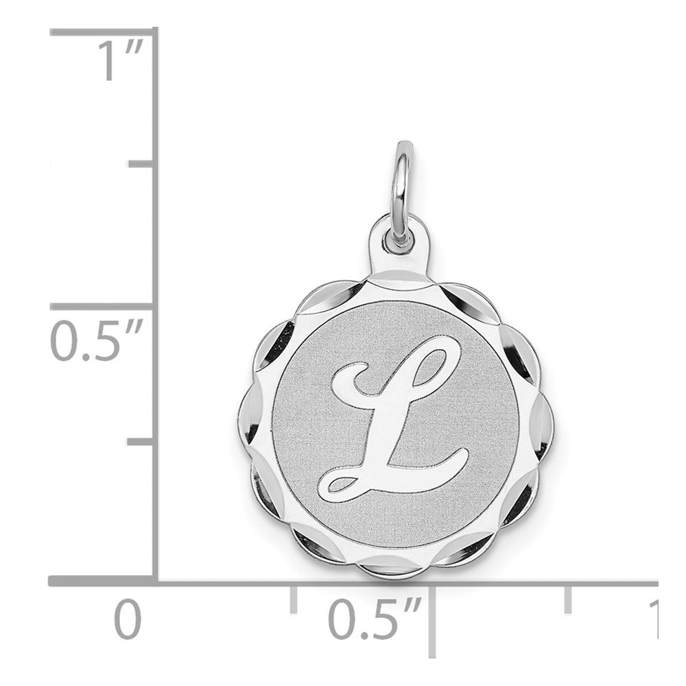 Sterling Silver/Rhodium-plated Brocaded Letter L Initial Pendant