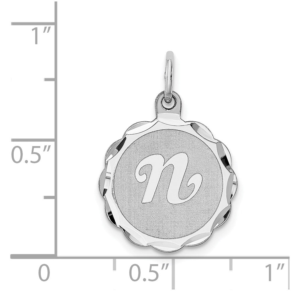 Sterling Silver/Rhodium-plated Brocaded Letter N Initial Pendant