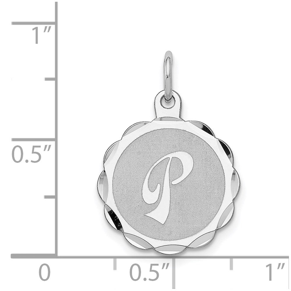 Sterling Silver/Rhodium-plated Brocaded Letter P Initial Pendant