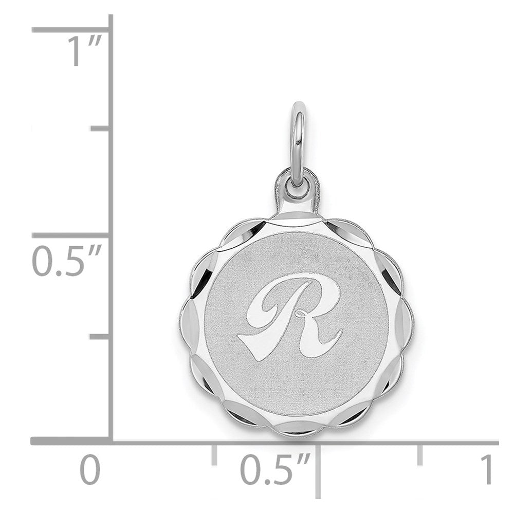 Sterling Silver/Rhodium-plated Brocaded Letter R Initial Pendant