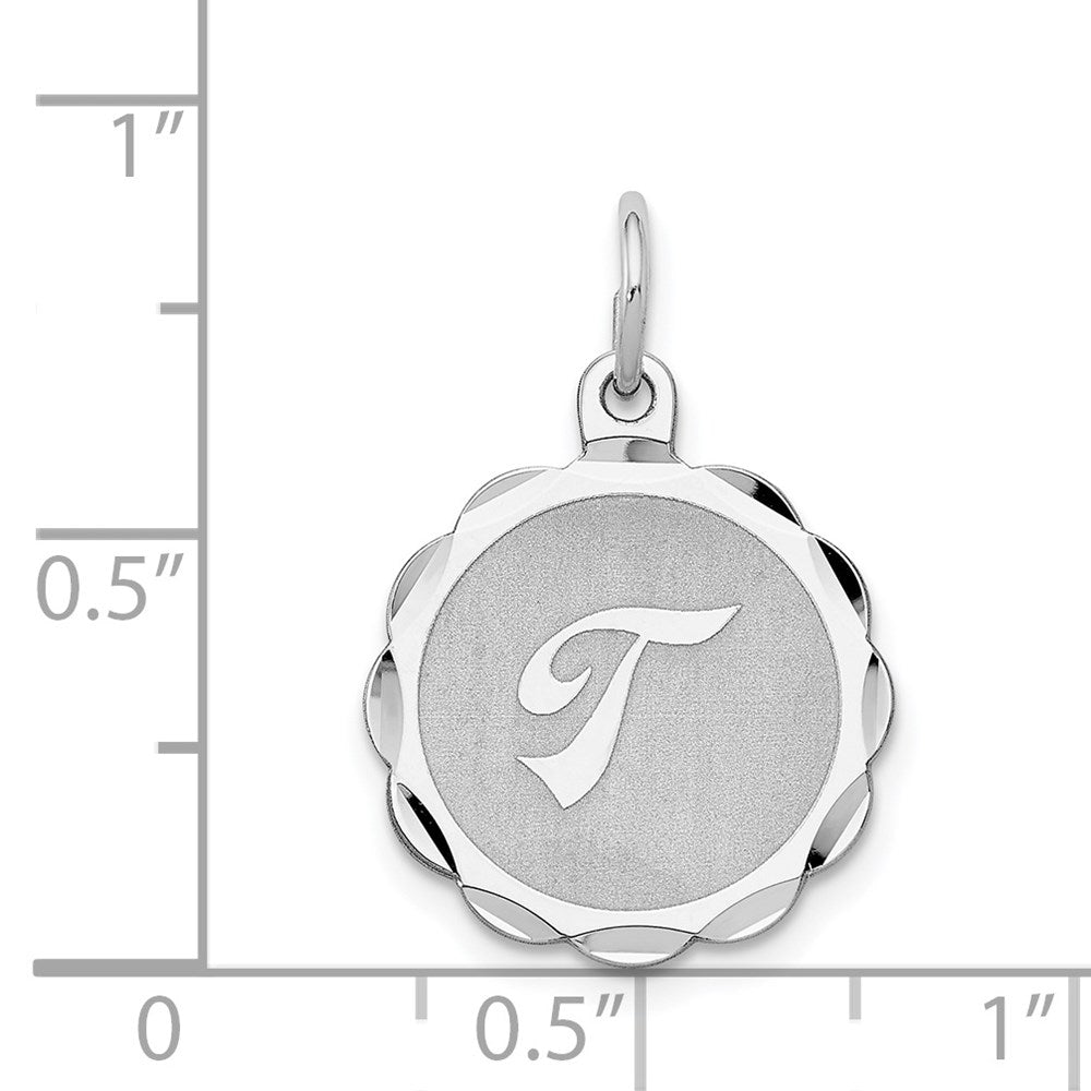 Sterling Silver/Rhodium-plated Brocaded Letter T Initial Pendant