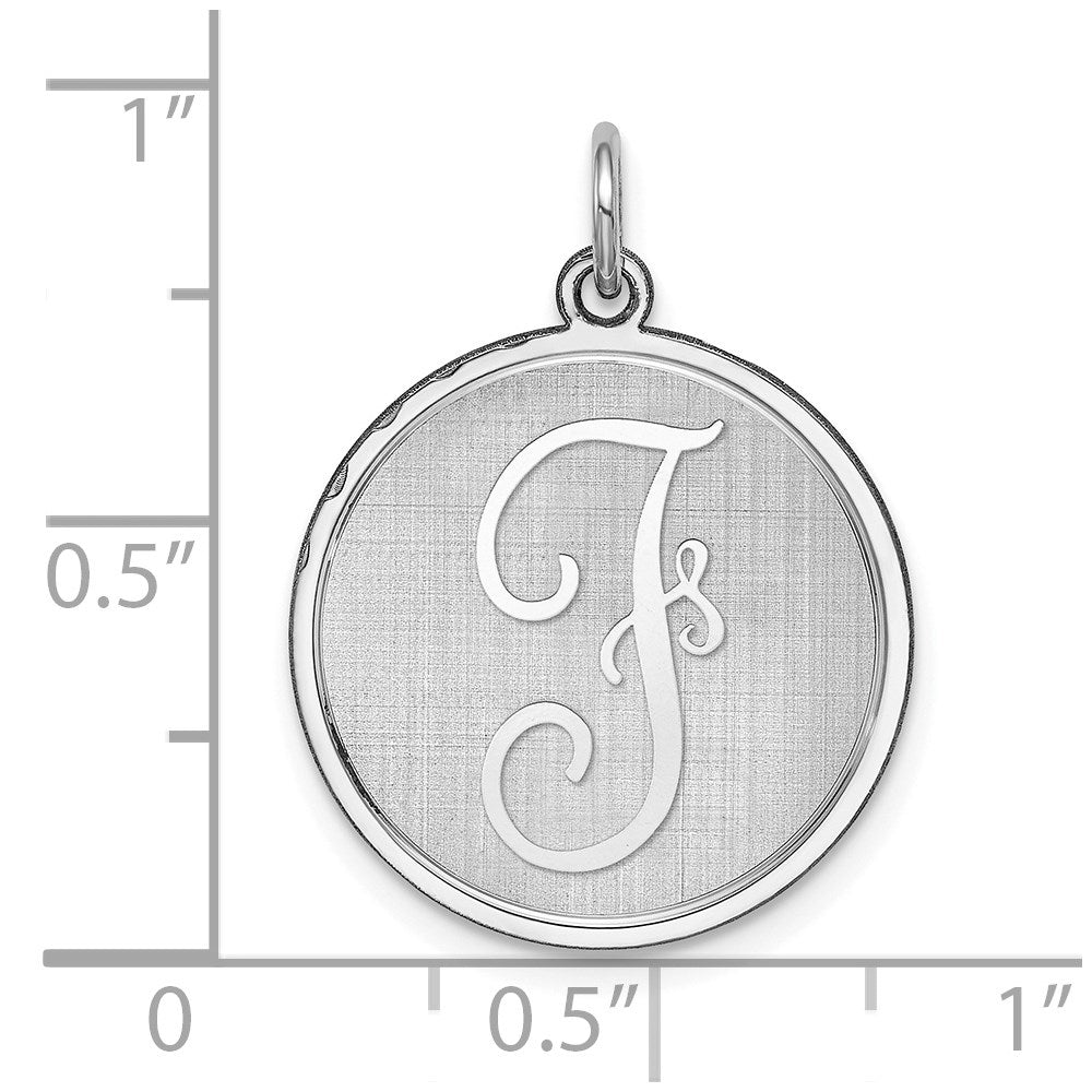 Sterling Silver Rhodium-plated Brocaded Letter F Initial Charm