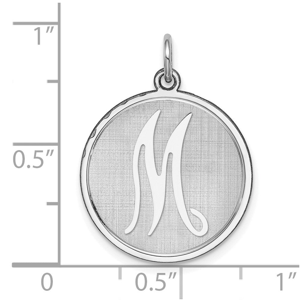 Sterling Silver Rhodium-plated Brocaded Letter M Initial Charm