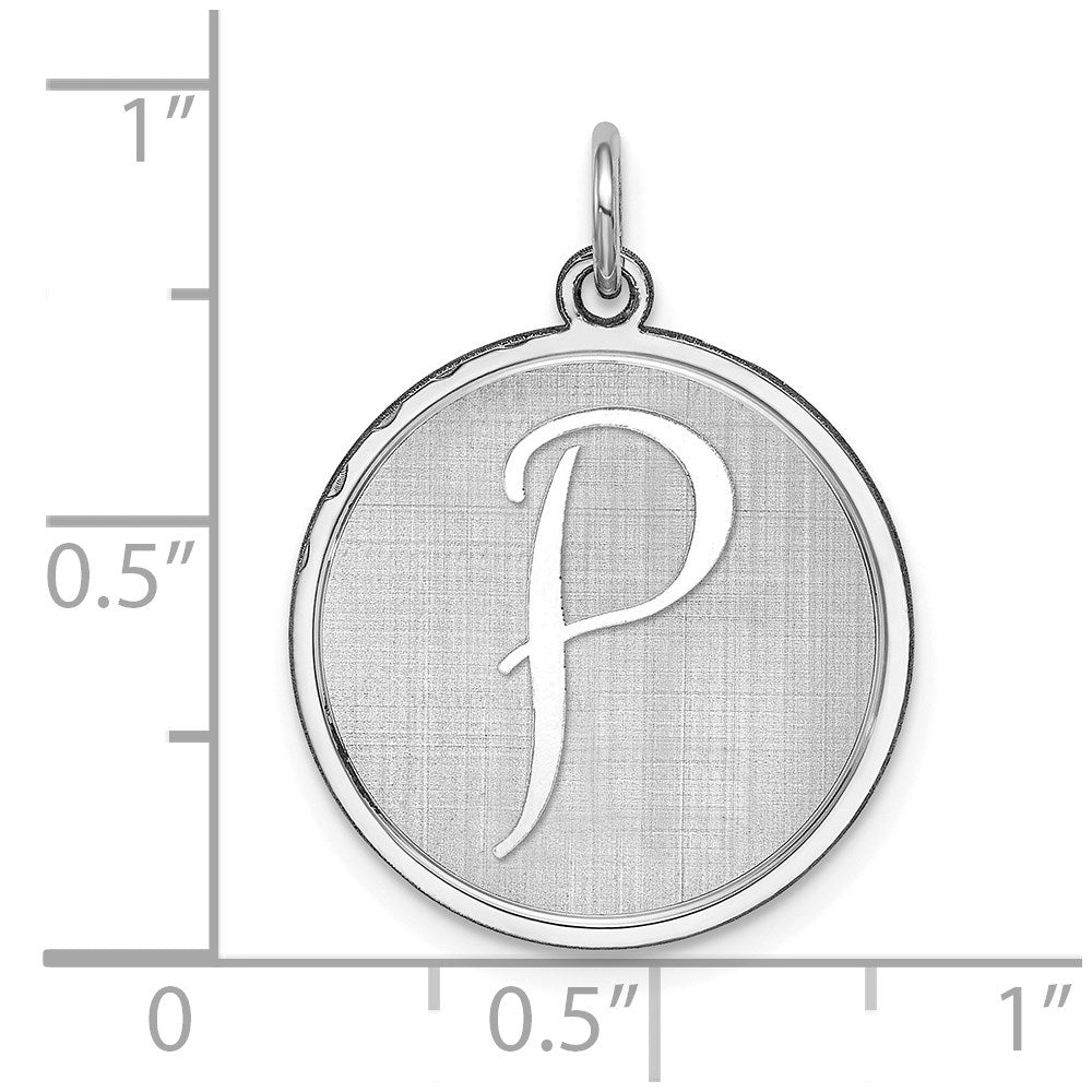 Sterling Silver Rhodium-plated Brocaded Letter P Initial Charm