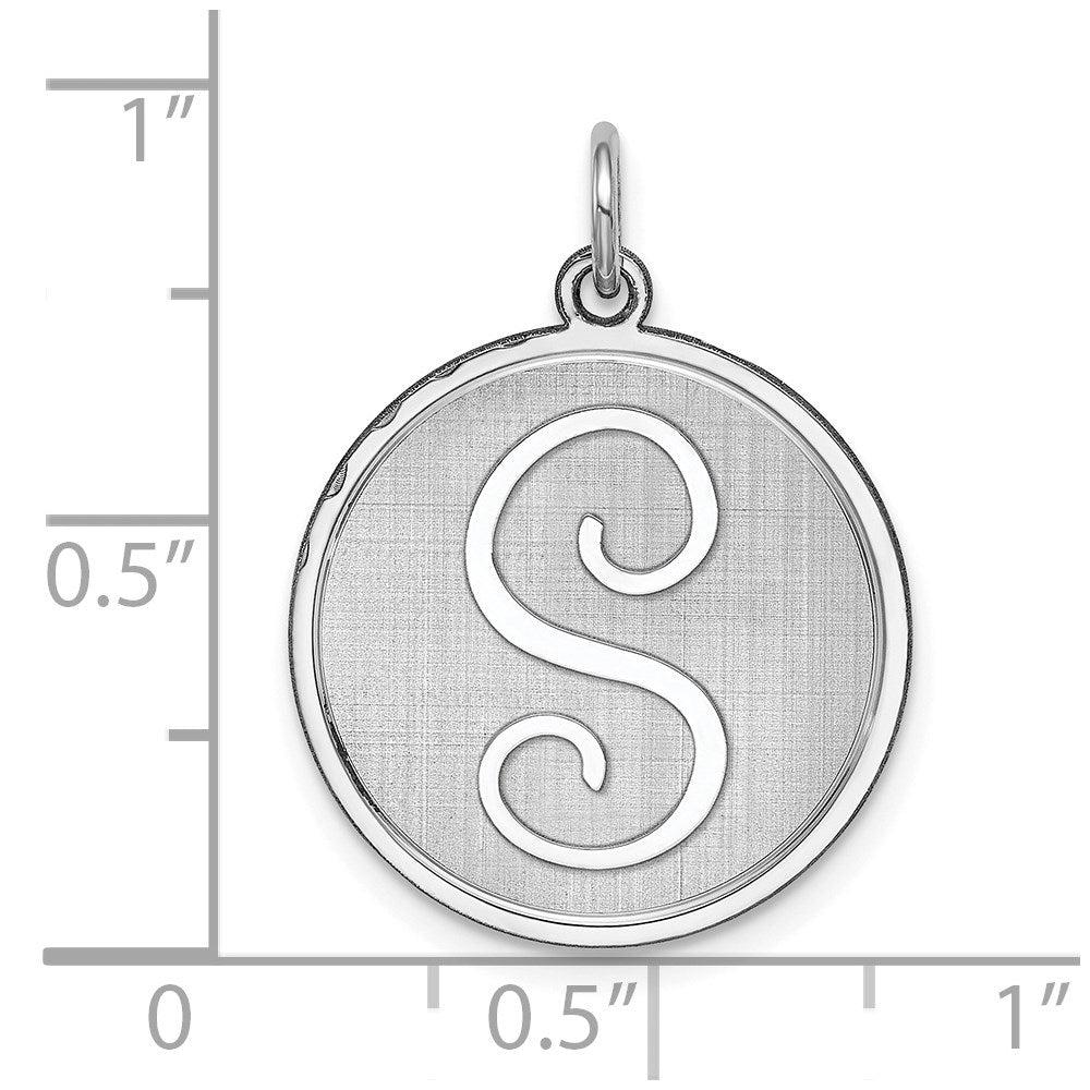 Sterling Silver Rhodium-plated Brocaded Letter S Initial Charm