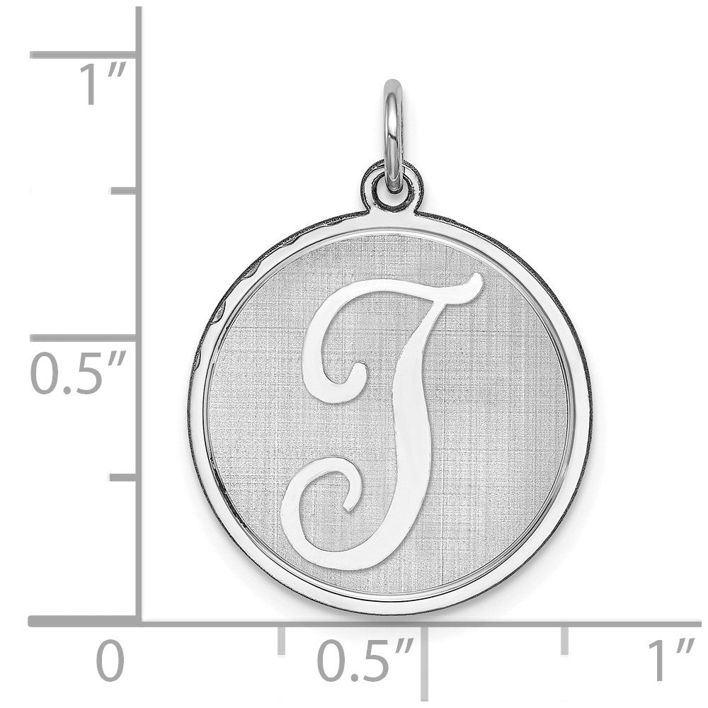 Sterling Silver Rhodium-plated Brocaded Letter T Initial Charm