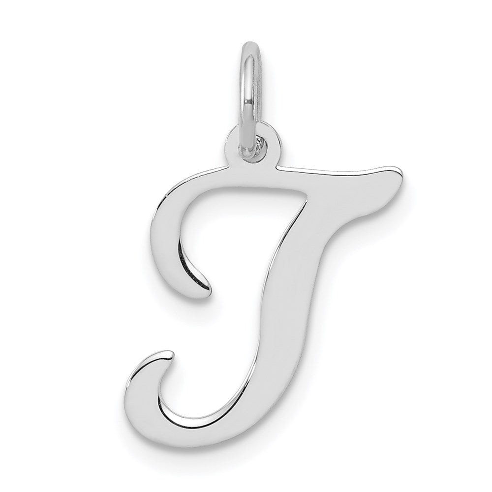 Sterling Silver Rhodium-plated Stamped Letter T Initial Charm