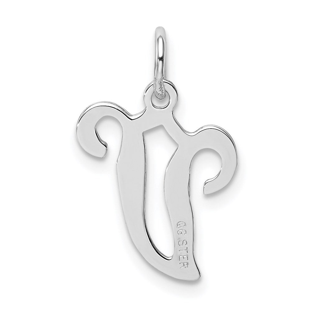 Sterling Silver Rhodium-plated Stamped Letter V Initial Charm