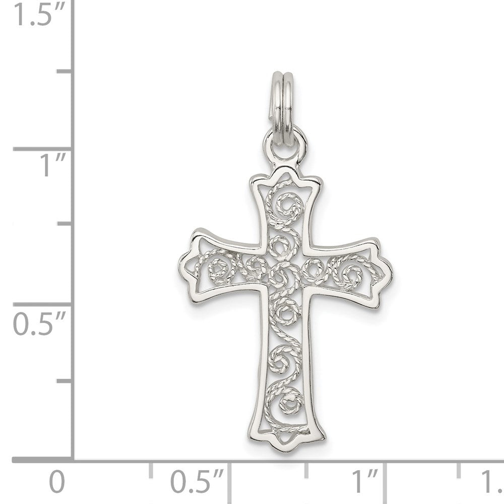 Sterling Silver Rhodium-plated Filigree Cross Charm