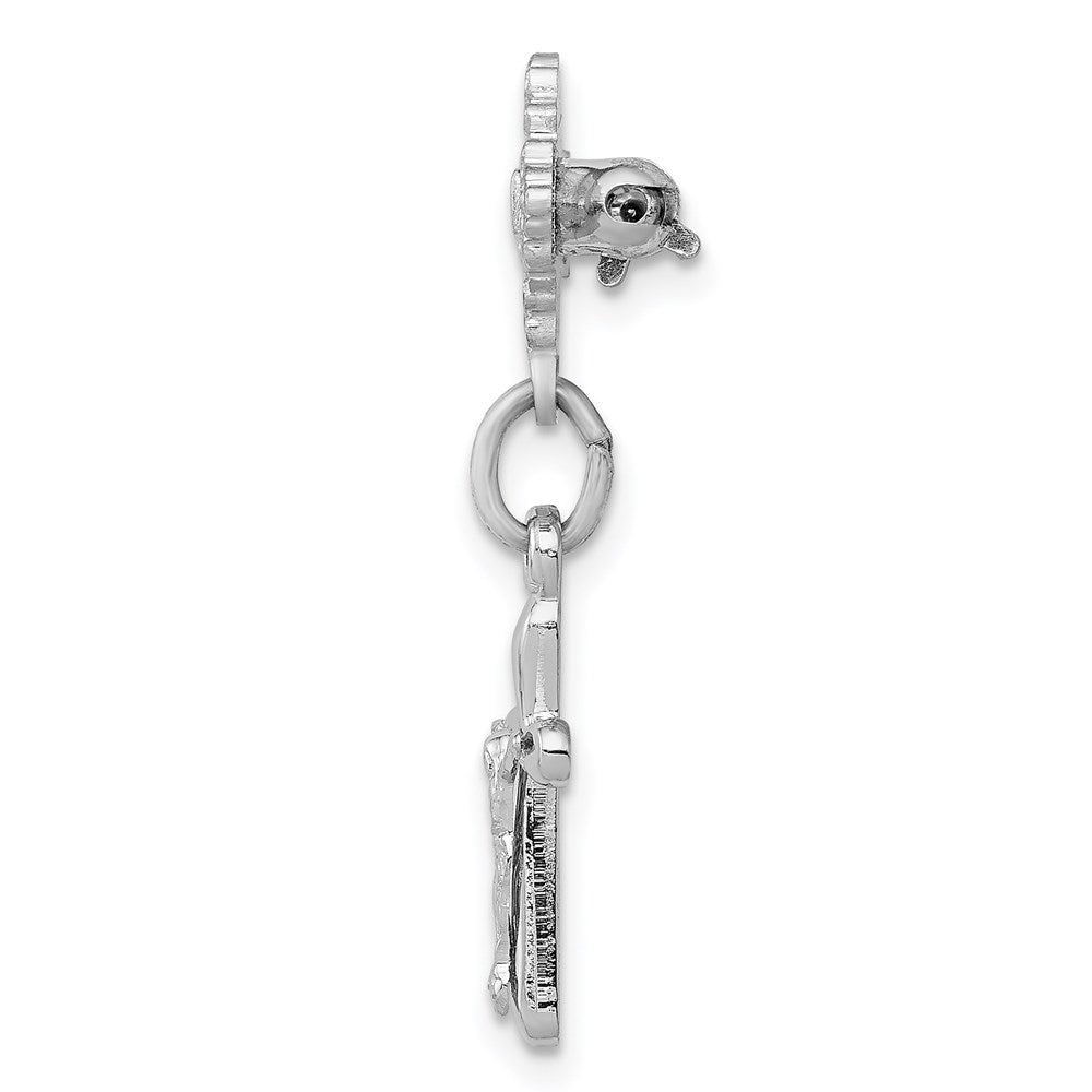 Sterling Silver Rhodium-plated Polished Crucifix Dangle Pin Brooch