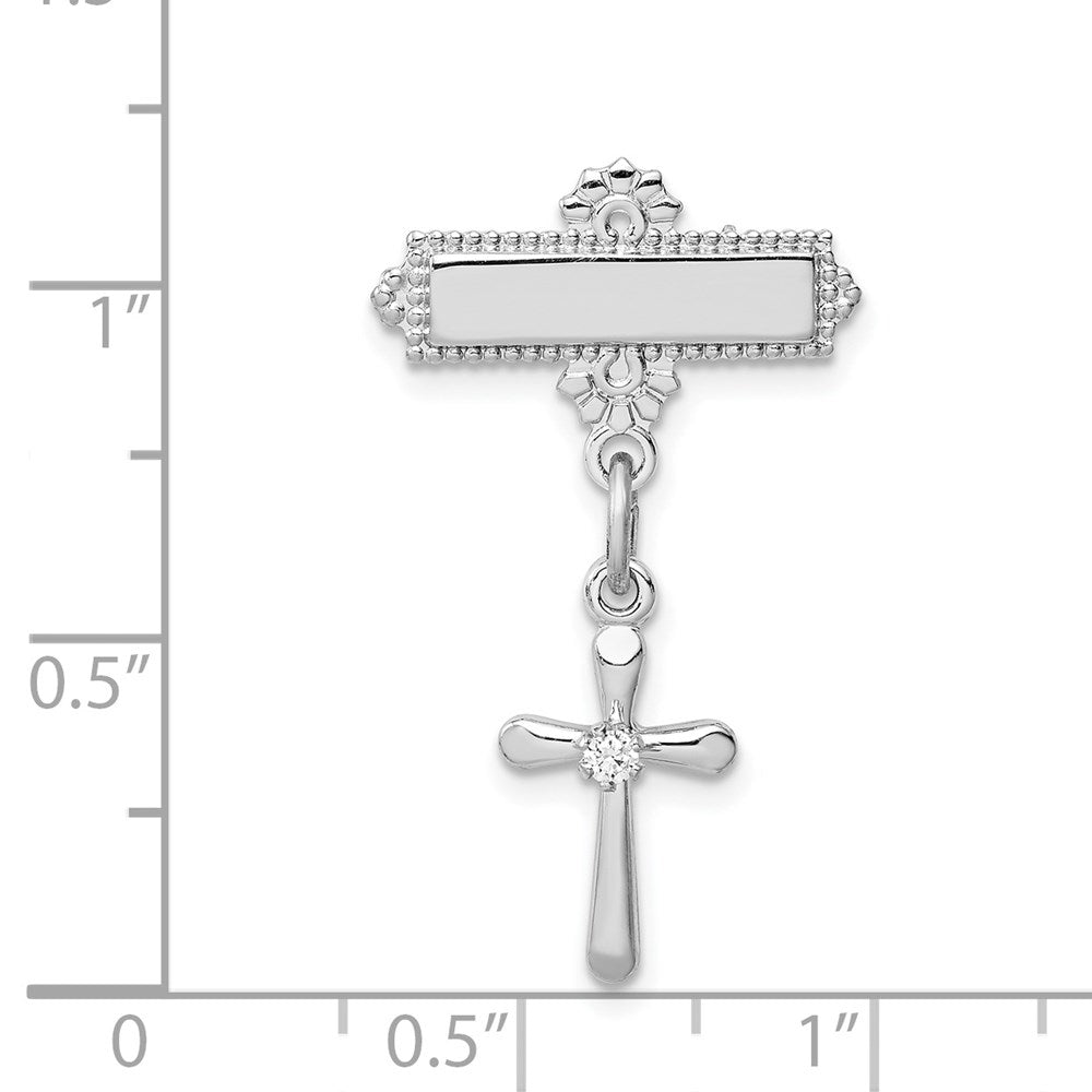 Sterling Silver Rhodium-plated Polished CZ Cross Dangle Pin Brooch