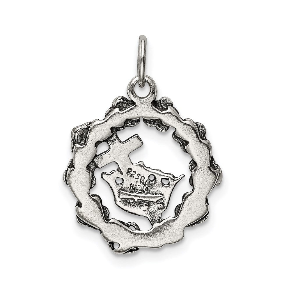 Sterling Silver Antiqued Cross, Crown & Wreath Charm