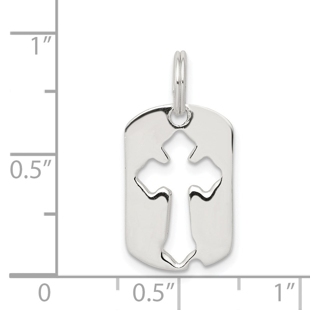 Sterling Silver Rhodium-plated Dog Tag Cross Charm