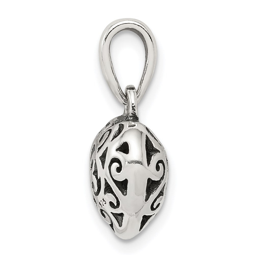 Sterling Silver Antique Filigree Puff Heart Pendant