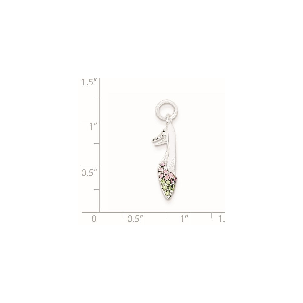 Sterling Silver Pink & Green CZ High Heel Shoe Charm