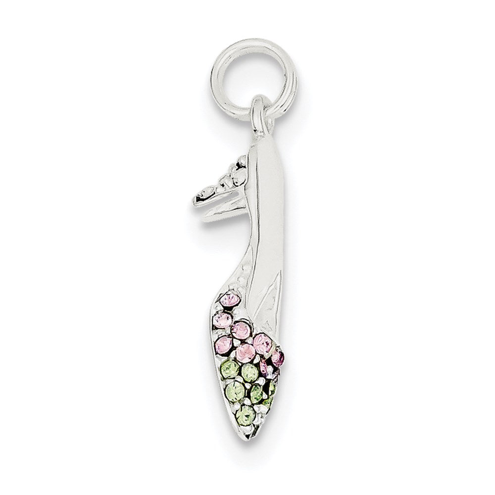 Sterling Silver Pink & Green CZ High Heel Shoe Charm