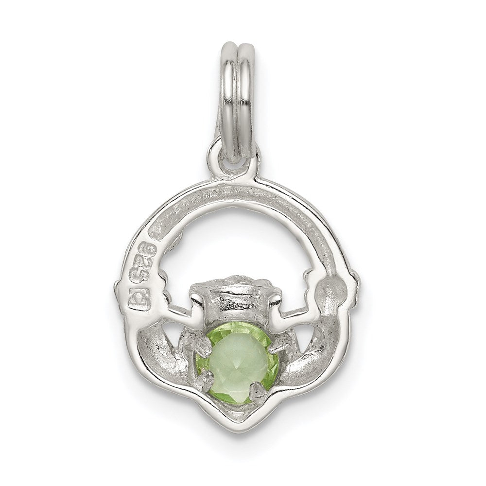 Sterling Silver Rhodium-plated Claddagh with Green CZ Charm