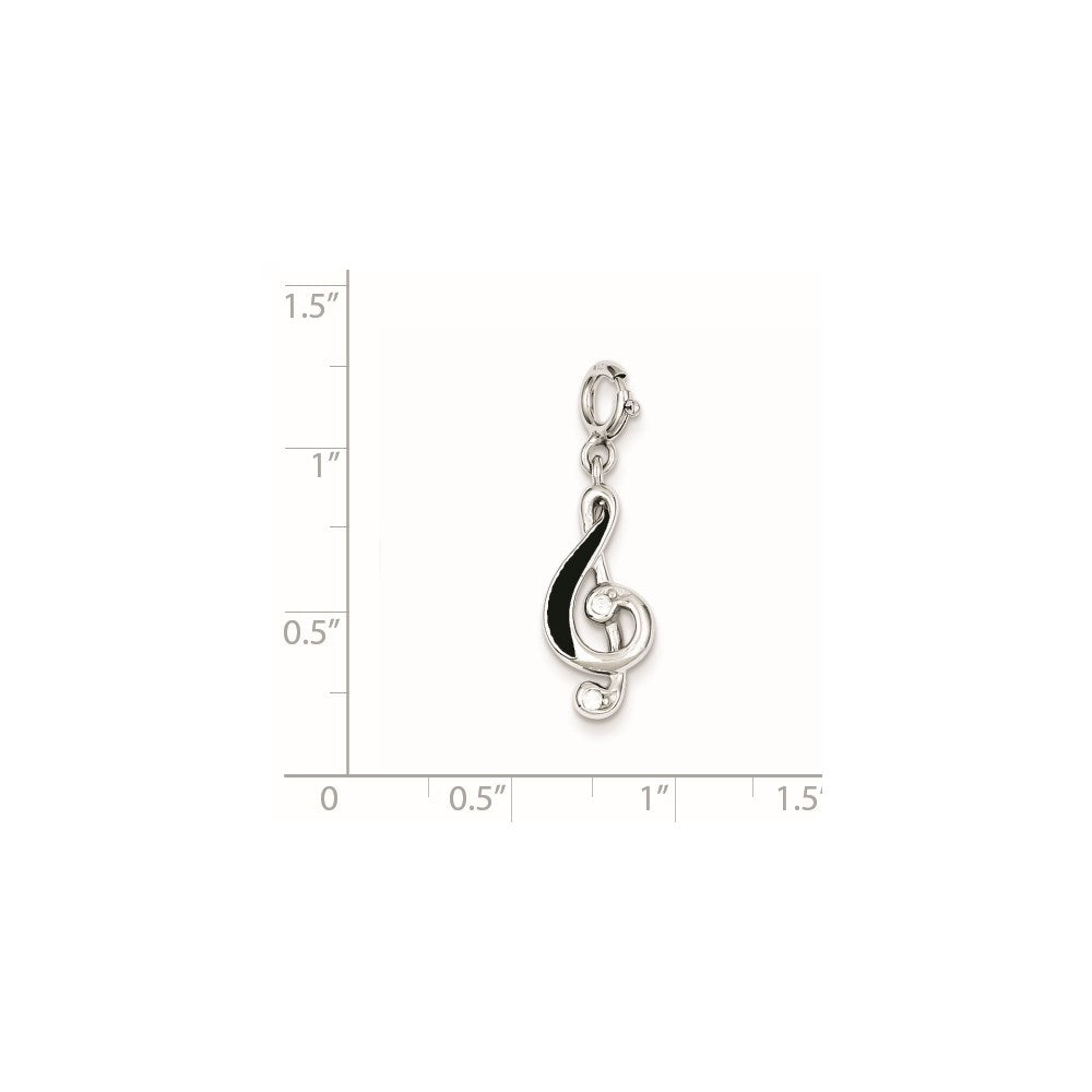 Sterling Silver Rhodium-plated Red Enameled Treble Clef Charm