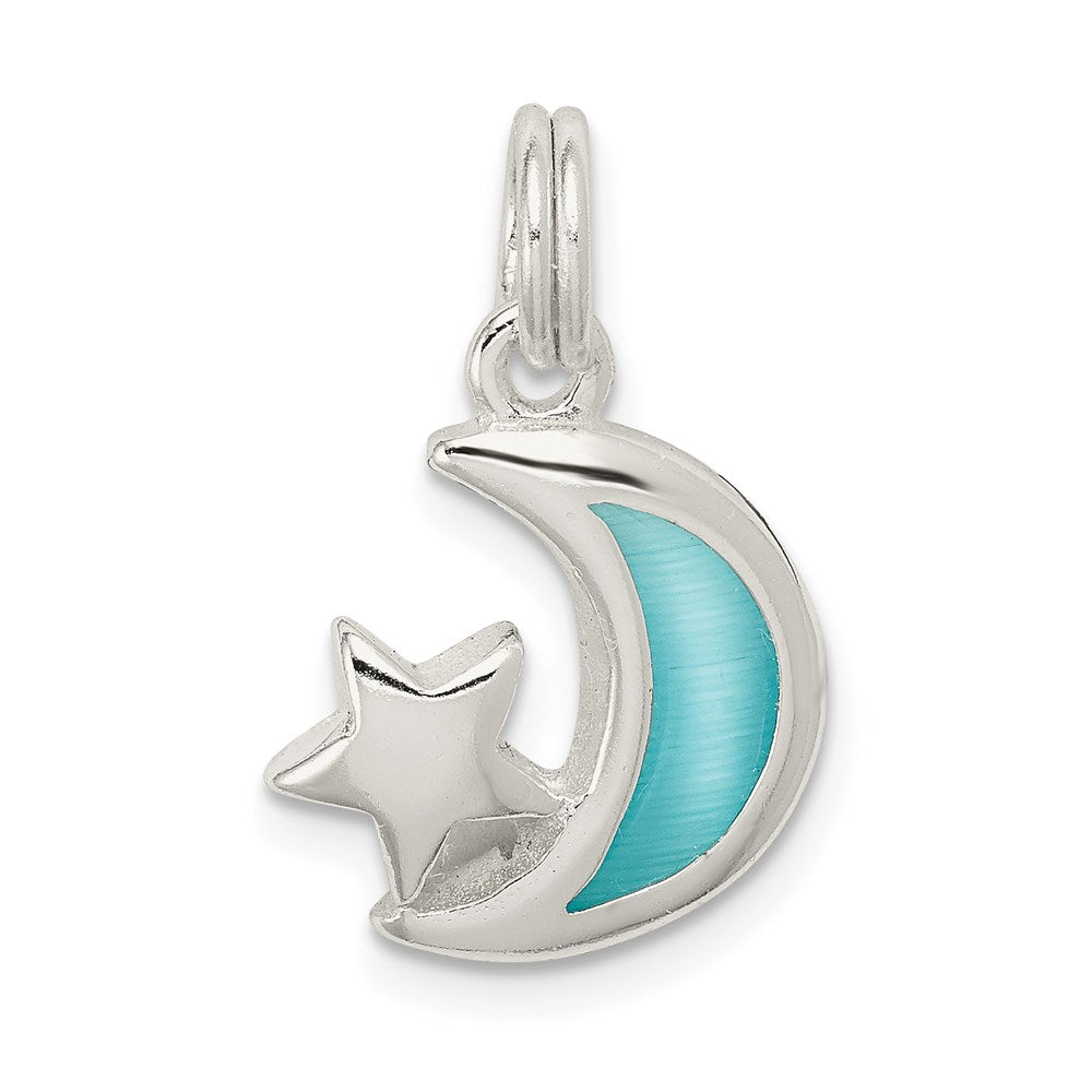 Sterling Silver Blue Enameled Moon & Star Charm