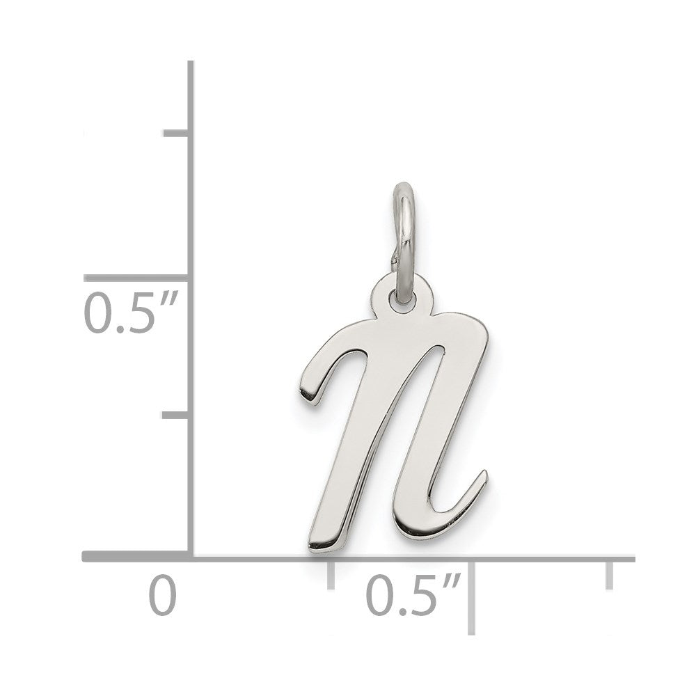 Sterling Silver Rhodium-plated Script Letter N Initial Charm