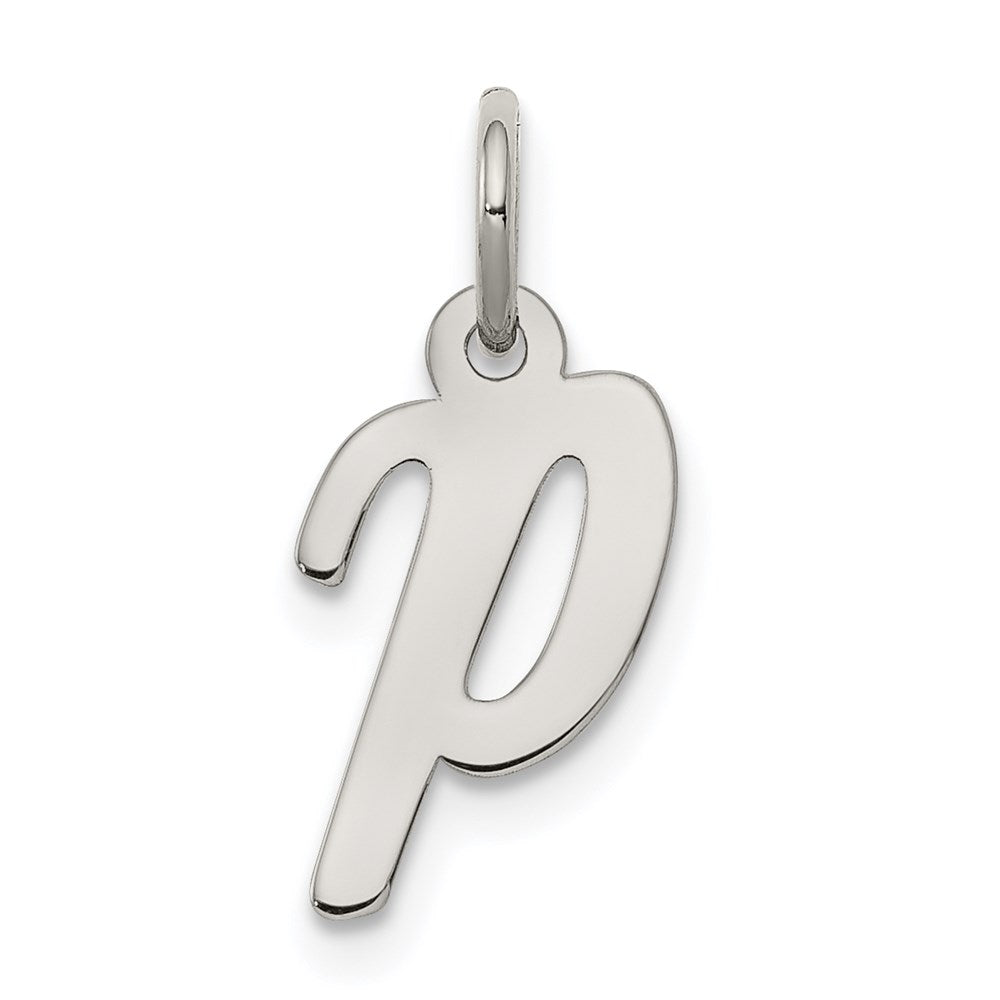 Sterling Silver Rhodium-plated Script Letter P Initial Charm