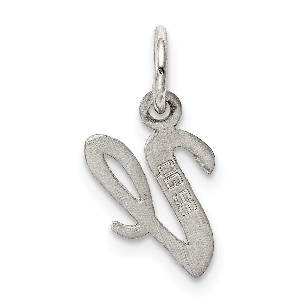 Sterling Silver Rhodium-plated Script Letter V Initial Charm