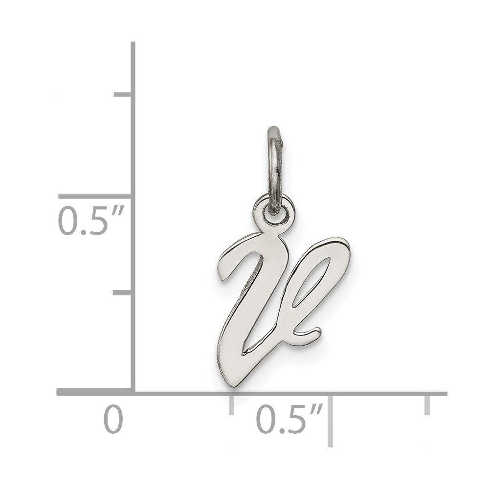 Sterling Silver Rhodium-plated Script Letter V Initial Charm