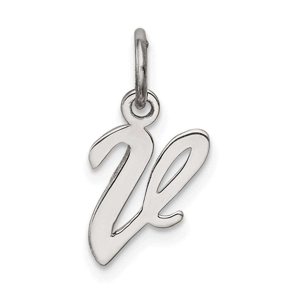 Sterling Silver Rhodium-plated Script Letter V Initial Charm