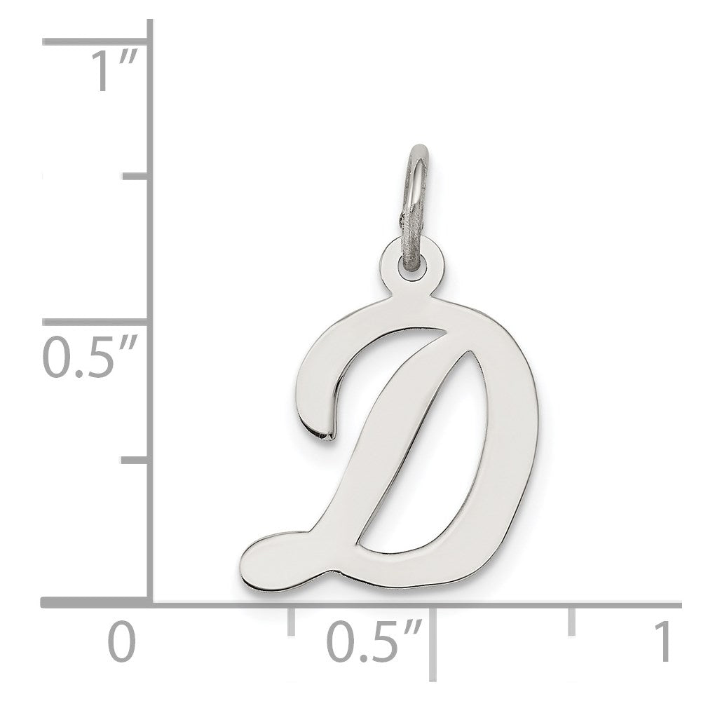 Sterling Silver Rhodium-plated Script Letter D Initial Charm