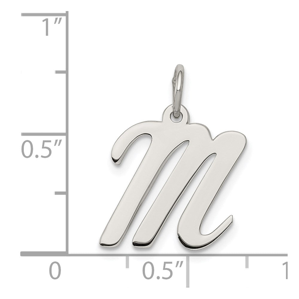 Sterling Silver Rhodium-plated Script Letter M Initial Charm