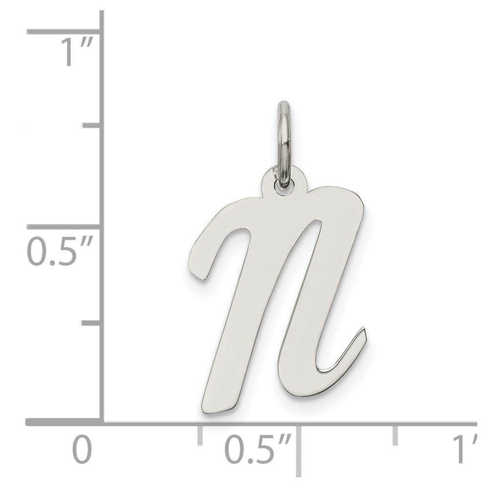 Sterling Silver Rhodium-plated Script Letter N Initial Charm