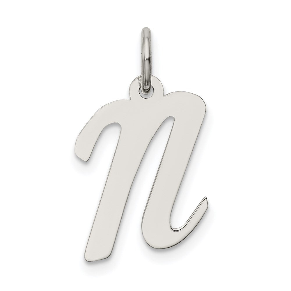 Sterling Silver Rhodium-plated Script Letter N Initial Charm