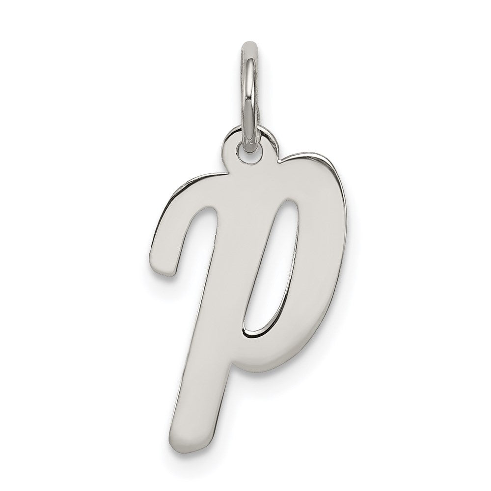 Sterling Silver Rhodium-plated Script Letter P Initial Charm