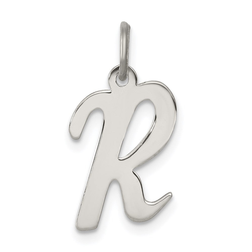 Sterling Silver Rhodium-plated Script Letter R Initial Charm