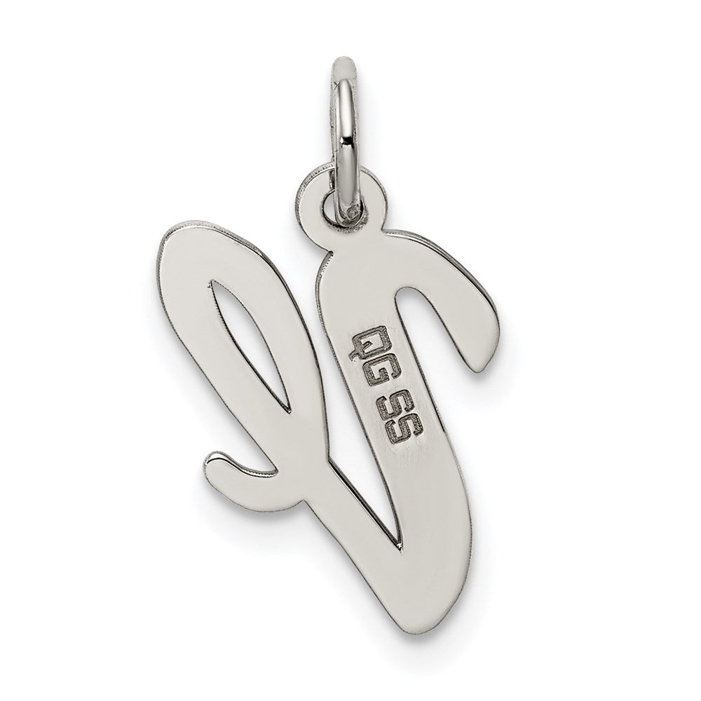 Sterling Silver Rhodium-plated Script Letter V Initial Charm