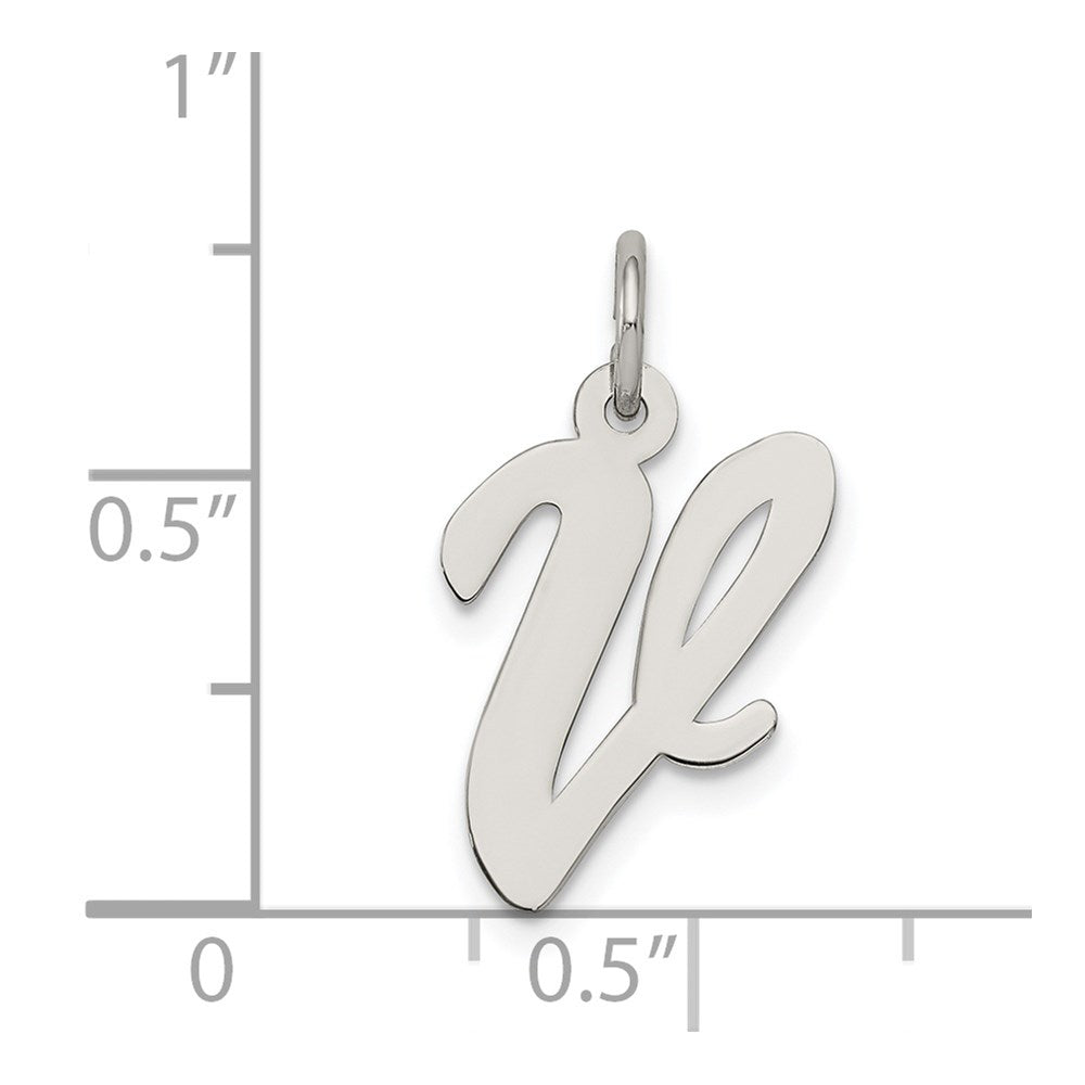 Sterling Silver Rhodium-plated Script Letter V Initial Charm